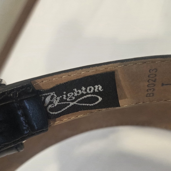 Brighton Black Embossed Leather Medalion Silver Buckle Belt Women's Size L 34 - Picture 8 of 12